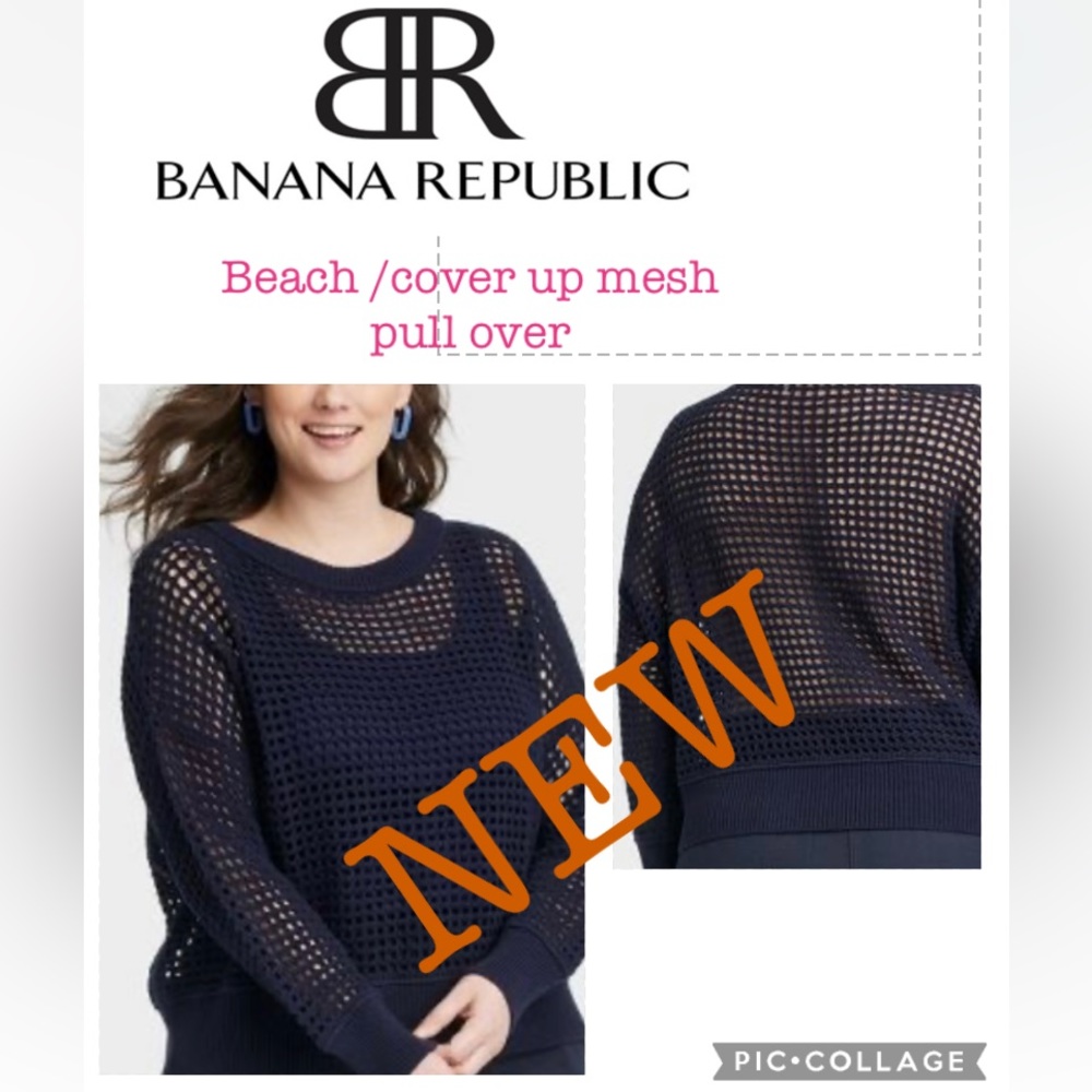 NEW black mesh sweater women beach cover up from banana republic/new con…